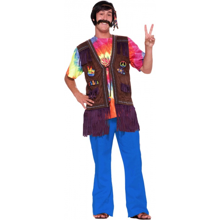 Hippie Peace Vest Adult Mens Witch Dog Halloween Costume StdPlus Size