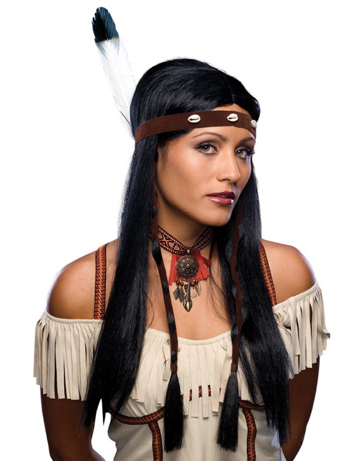 Sexy Indian Wig Long Black Pocahontas Native American Princess Costume Accessory
