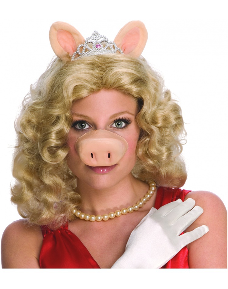 Miss Piggy Wig With Pig Ears Nose & Tiara Costume Accessory Set.